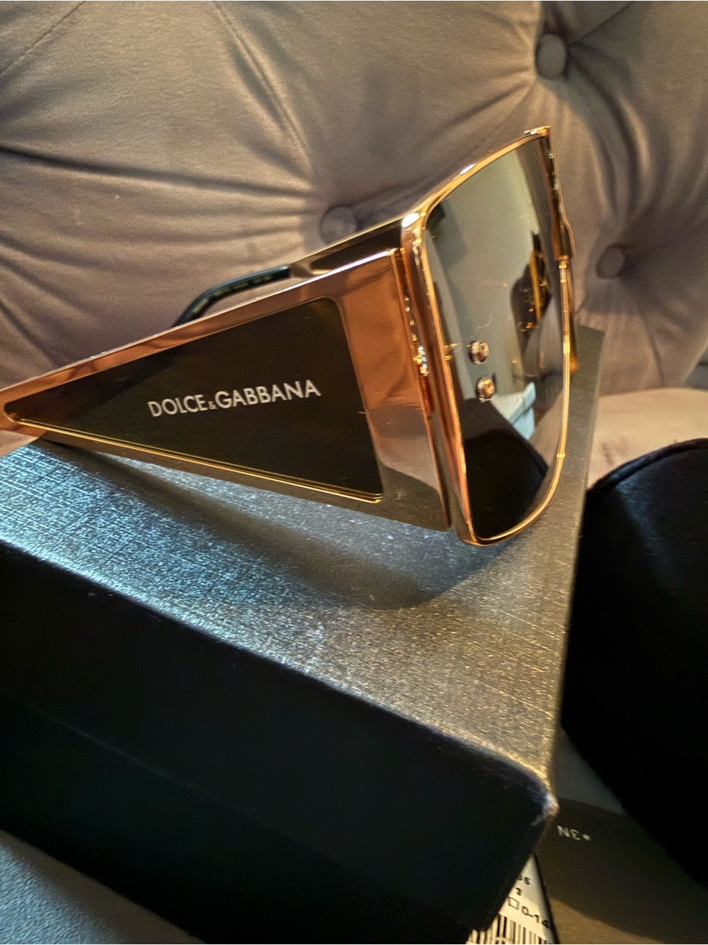 Dolce & Gabbana Gold and Black Shield Sunglasses - Picture 3 of 17